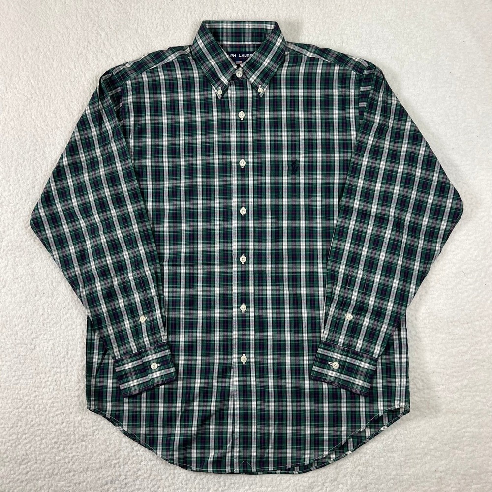 Ralph Lauren Polo Sport Plaid Button Down Shirt Green White Blue Men Size‎ 8 VTG